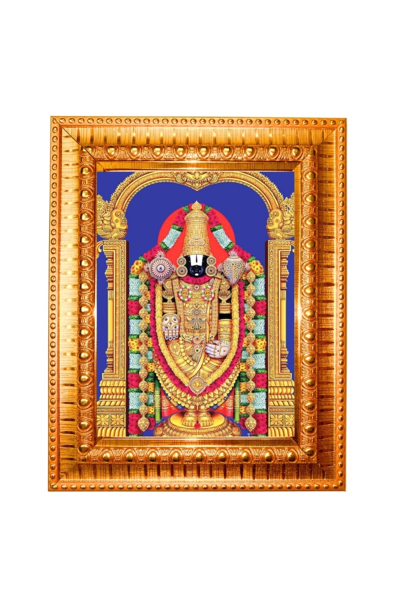 Lord Venkateswara Golden Designer Photo Frame | 10x14 Inch Religious Wall Hanging Frame for Home & Office Decoration | Hindu Deity Spiritual Gift Item
