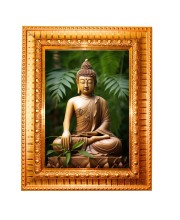 Lordb buddha Golden Designer Photo Frame | 10x14 Inch Religious Wall Hanging Frame for Home & Office Decoration | Hindu Deity Spiritual Gift Item