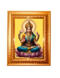Goddess laxmi Golden Designer Photo Frame | 10x14 Inch Religious Wall Hanging Frame for Home & Office Decoration | Hindu Deity Spiritual Gift Item