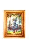 Little krishna Golden Designer Photo Frame | 10x14 Inch Religious Wall Hanging Frame for Home & Office Decoration | Hindu Deity Spiritual Gift Item