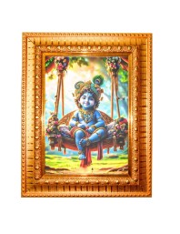 Little krishna Golden Designer Photo Frame | 10x14 Inch Religious Wall Hanging Frame for Home & Office Decoration | Hindu Deity Spiritual Gift Item
