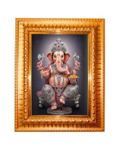 Lord Ganesha Golden Designer Photo Frame | 10x14 Inch Religious Wall Hanging Frame for Home & Office Decoration | Hindu Deity Spiritual Gift Item