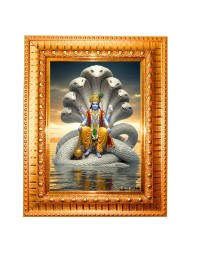  Lord Vishnu Golden Designer Photo Frame | 10x14 Inch Religious Wall Hanging Frame for Home & Office Decoration | Hindu Deity Spiritual Gift Item