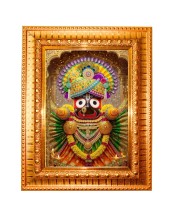 Lord jagannath Golden Designer Photo Frame | 10x14 Inch Religious Wall Hanging Frame for Home & Office Decoration | Hindu Deity Spiritual Gift Item