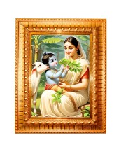 Yasoda and krishna Golden Designer Photo Frame | 10x14 Inch Religious Wall Hanging Frame for Home & Office Decoration | Hindu Deity Spiritual Gift Item