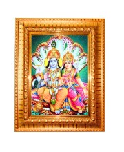 Lord Vishnu  Goddess Lakshmi Golden Designer Photo Frame | 10x14 Inch Religious Wall Hanging Frame for Home & Office Decoration | Hindu Deity Spiritual Gift Item