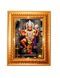 Lord hanuman Golden Designer Photo Frame | 10x14 Inch Religious Wall Hanging Frame for Home & Office Decoration | Hindu Deity Spiritual Gift Item