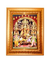 Goddess maa durga Golden Designer Photo Frame | 10x14 Inch Religious Wall Hanging Frame for Home & Office Decoration | Hindu Deity Spiritual Gift Item