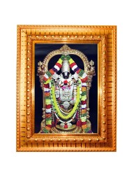 Tirupati Balaji Golden Designer Photo Frame | 10x14 Inch Religious Wall Hanging Frame for Home & Office Decoration | Hindu Deity Spiritual Gift Item