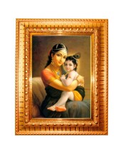 Yashoda Lord Krishna Golden Designer Photo Frame | 10x14 Inch Religious Wall Hanging Frame for Home & Office Decoration | Hindu Deity Spiritual Gift Item