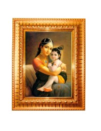 Yashoda Lord Krishna Golden Designer Photo Frame | 10x14 Inch Religious Wall Hanging Frame for Home & Office Decoration | Hindu Deity Spiritual Gift Item