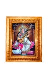 Goddess Saraswati Golden Designer Photo Frame | 10x14 Inch Religious Wall Hanging Frame for Home & Office Decoration | Hindu Deity Spiritual Gift Item