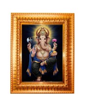 Lord ganesh Golden Designer Photo Frame | 10x14 Inch Religious Wall Hanging Frame for Home & Office Decoration | Hindu Deity Spiritual Gift Item