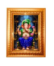 Lord ganesh Golden Designer Photo Frame | 10x14 Inch Religious Wall Hanging Frame for Home & Office Decoration | Hindu Deity Spiritual Gift Item