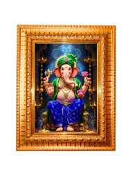 Lord ganesh Golden Designer Photo Frame | 10x14 Inch Religious Wall Hanging Frame for Home & Office Decoration | Hindu Deity Spiritual Gift Item