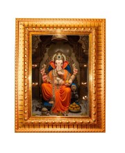 Lord ganesh Golden Designer Photo Frame | 10x14 Inch Religious Wall Hanging Frame for Home & Office Decoration | Hindu Deity Spiritual Gift Item