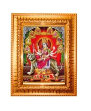 Goddess Durga Golden Designer Photo Frame | 10x14 Inch Religious Wall Hanging Frame for Home & Office Decoration | Hindu Deity Spiritual Gift Item