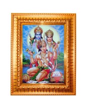 Lord Ram Hanuman Golden Designer Photo Frame | 10x14 Inch Religious Wall Hanging Frame for Home & Office Decoration | Hindu Deity Spiritual Gift Item