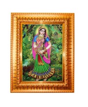 Shree Radha Golden Designer Photo Frame | 10x14 Inch Religious Wall Hanging Frame for Home & Office Decoration | Hindu Deity Spiritual Gift Item