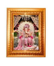 Divine ganesha Golden Designer Photo Frame | 10x14 Inch Religious Wall Hanging Frame for Home & Office Decoration | Hindu Deity Spiritual Gift Item