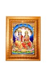  Lord Vishnu and Goddess Lakshmi Golden Designer Photo Frame | 10x14 Inch Religious Wall Hanging Frame for Home & Office Decoration | Hindu Deity Spiritual Gift Item