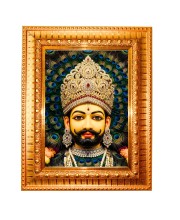 Khatu Shyam Ji Golden Designer Photo Frame | 10x14 Inch Religious Wall Hanging Frame for Home & Office Decoration | Hindu Deity Spiritual Gift Item