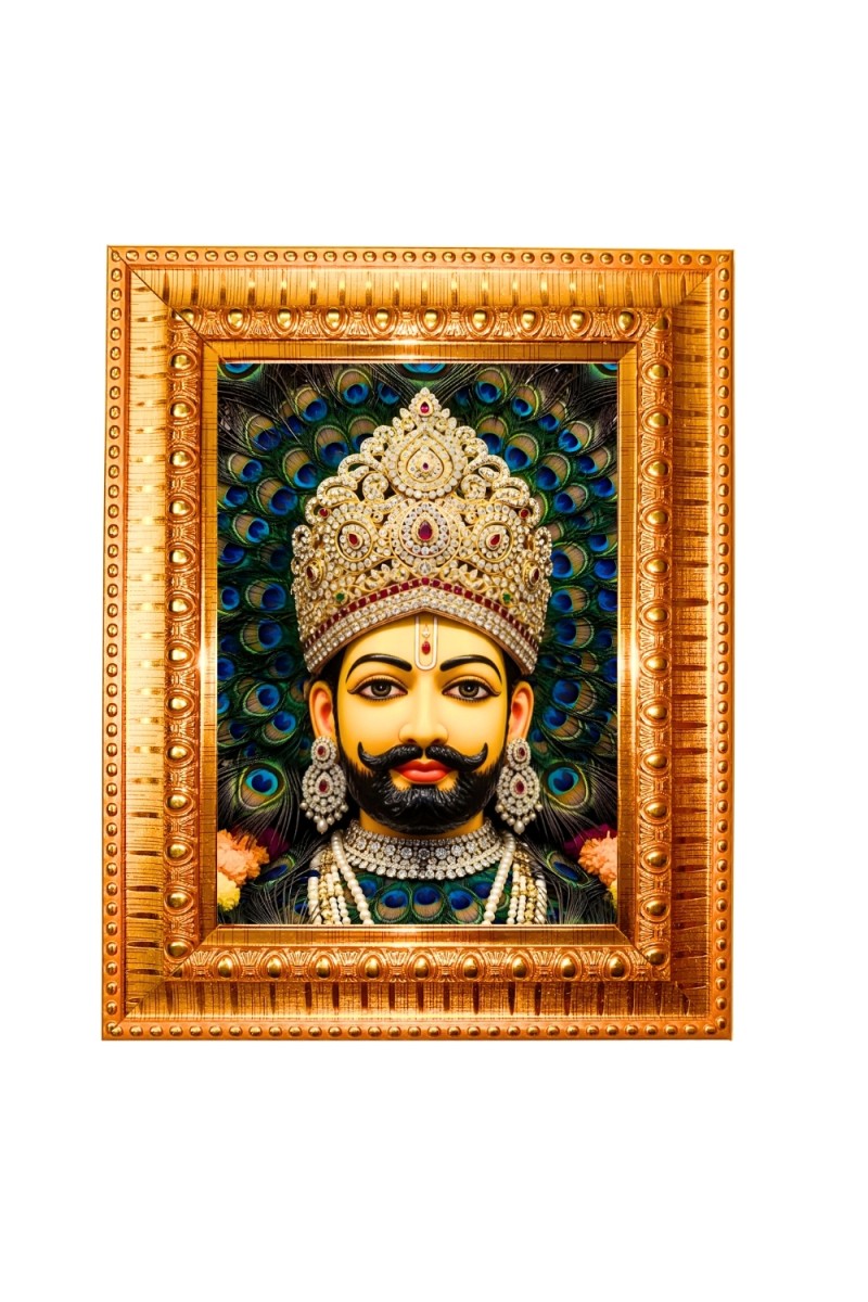Khatu Shyam Ji Golden Designer Photo Frame | 10x14 Inch Religious Wall Hanging Frame for Home & Office Decoration | Hindu Deity Spiritual Gift Item