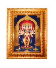 Panchamukhi Vinayaka or Heramba Ganapati Golden Designer Photo Frame | 10x14 Inch Religious Wall Hanging Frame for Home & Office Decoration | Hindu Deity Spiritual Gift Item