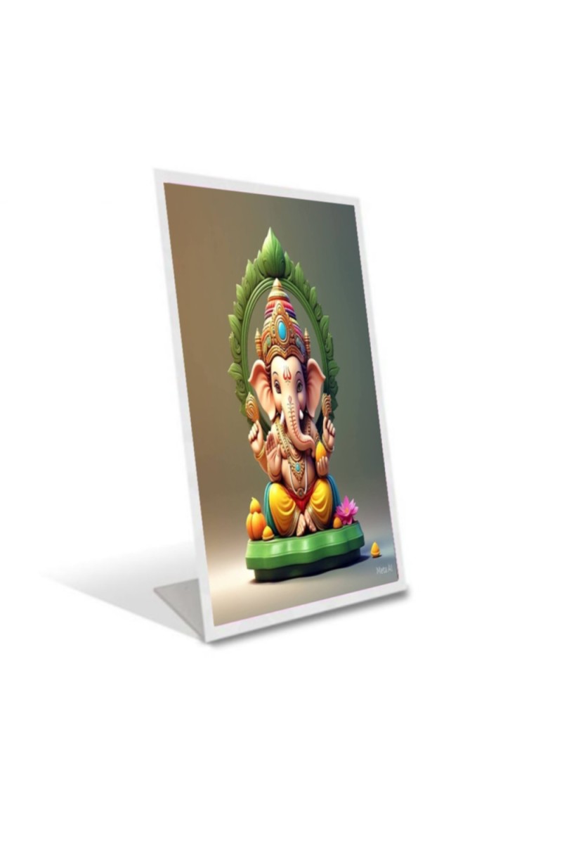 Car Desk/Table Top Ganupati Bappa Acrylic L-Style Photo Stand - 2.5x3.5 Inches, Compact and Stylish Spiritual Display