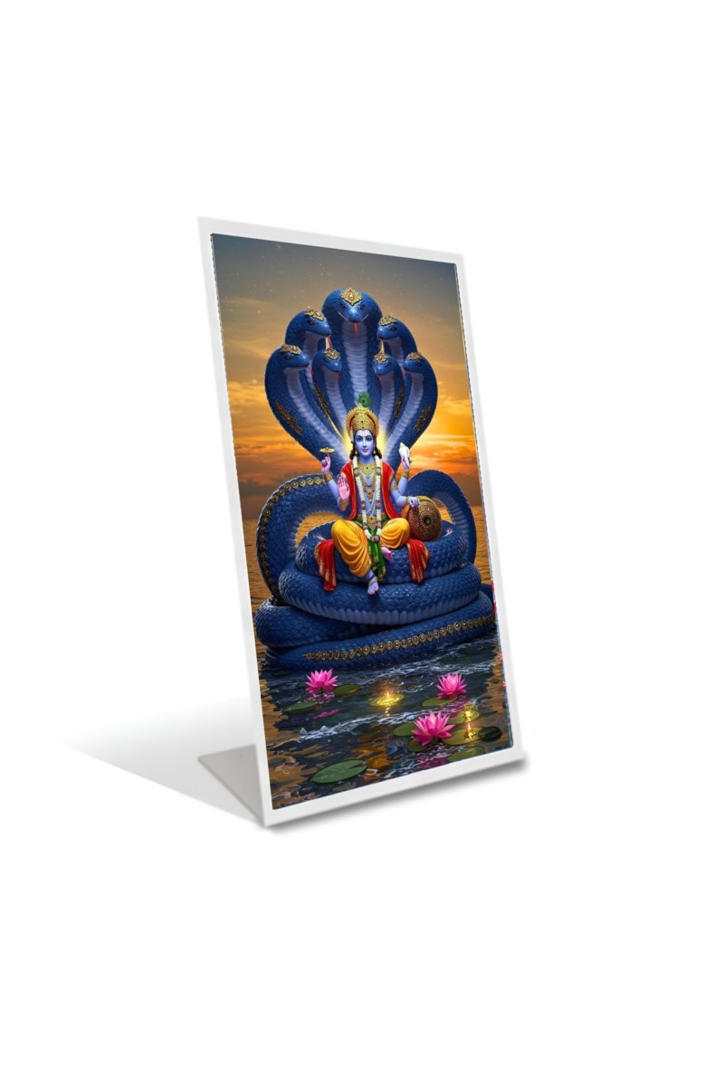 Car Desk/Table Top Lord vishnu Acrylic L-Style Photo Stand - 2.5x3.5 Inches, Compact and Stylish Spiritual Display