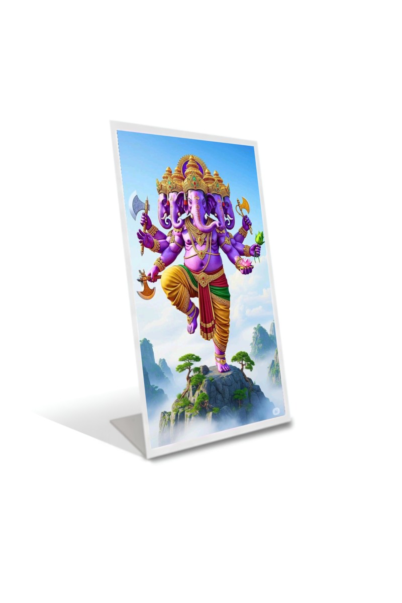 Car Desk/Table Top Lord Machamukh Ganesha Acrylic L-Style Photo Stand - 2.5x3.5 Inches, Compact and Stylish Spiritual Display