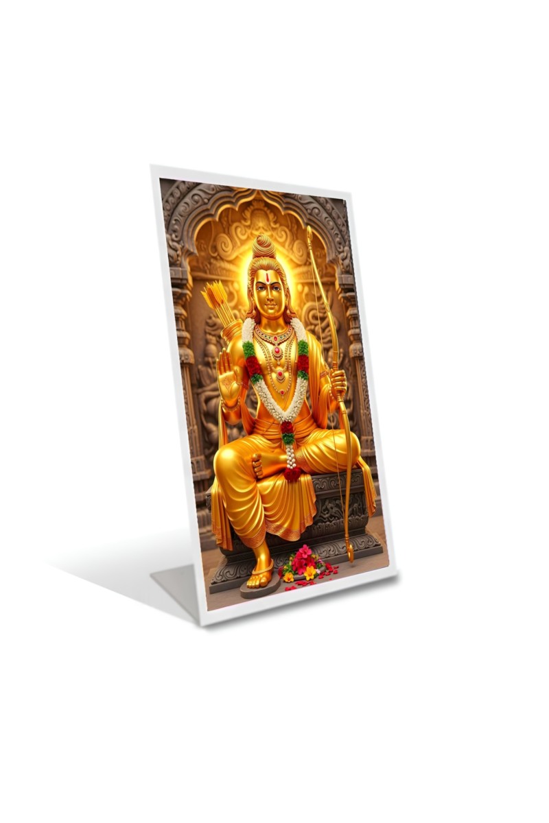 Car Desk/Table Top Jai shree Ram Acrylic L-Style Photo Stand - 2.5x3.5 Inches, Compact and Stylish Spiritual Display
