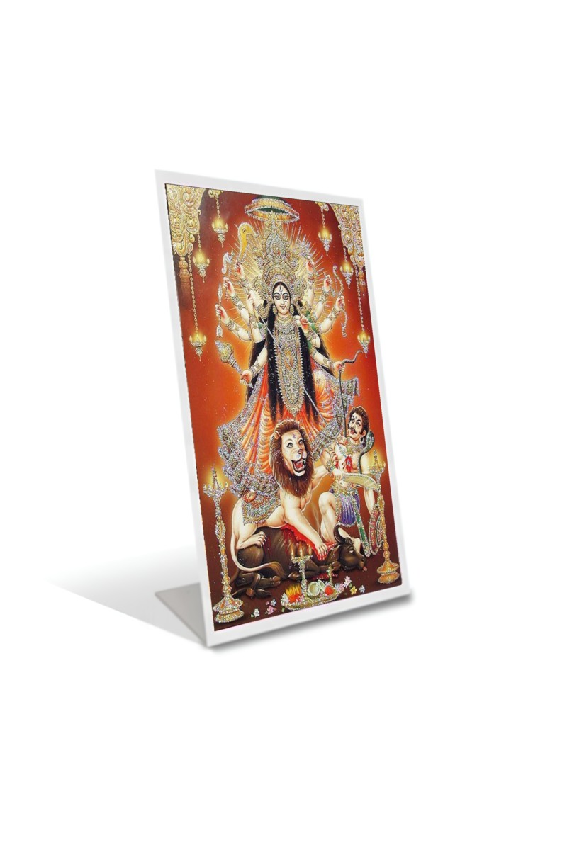 Car Desk/Table Top Maa durga Acrylic L-Style Photo Stand - 2.5x3.5 Inches, Compact and Stylish Spiritual Display