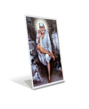 Car Desk/Table Top Shirdi Sai Baba Acrylic L-Style Photo Stand - 2.5x3.5 Inches, Compact and Stylish Spiritual Display