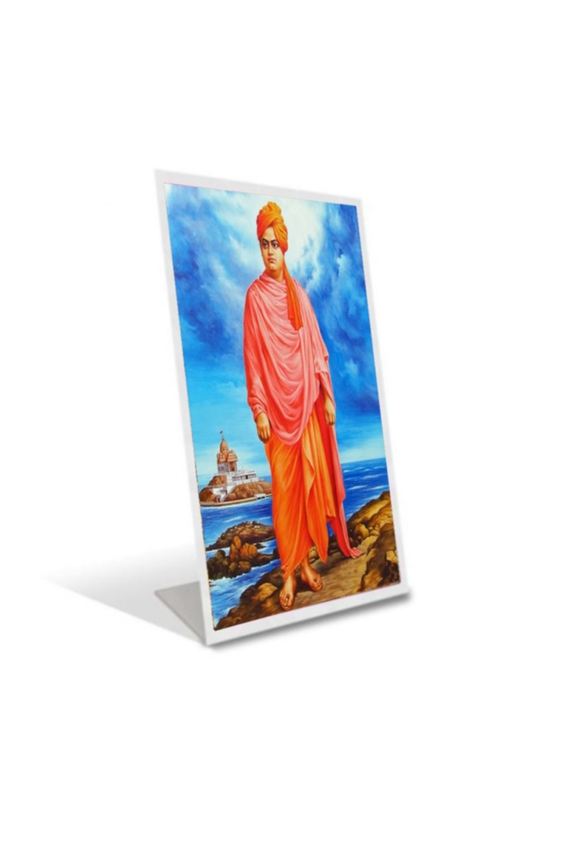 Car Desk/Table Top Swami Vivekananda Acrylic L-Style Photo Stand - 2.5x3.5 Inches, Compact and Stylish Spiritual Display