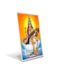 Car Desk/Table Top Maa Saraswati Acrylic L-Style Photo Stand - 2.5x3.5 Inches, Compact and Stylish Spiritual Display