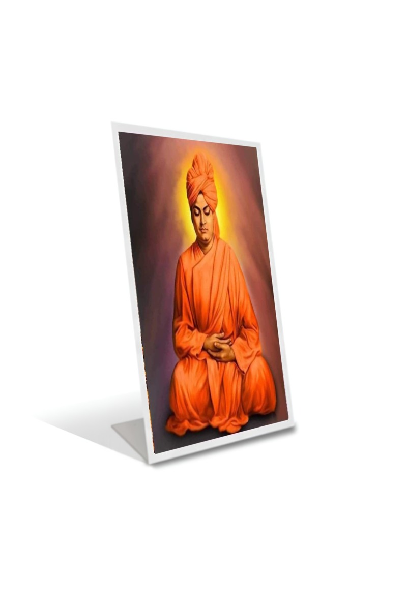 Car Desk/Table Top Sri Swami Vivekananda Acrylic L-Style Photo Stand - 2.5x3.5 Inches, Compact and Stylish Spiritual Display