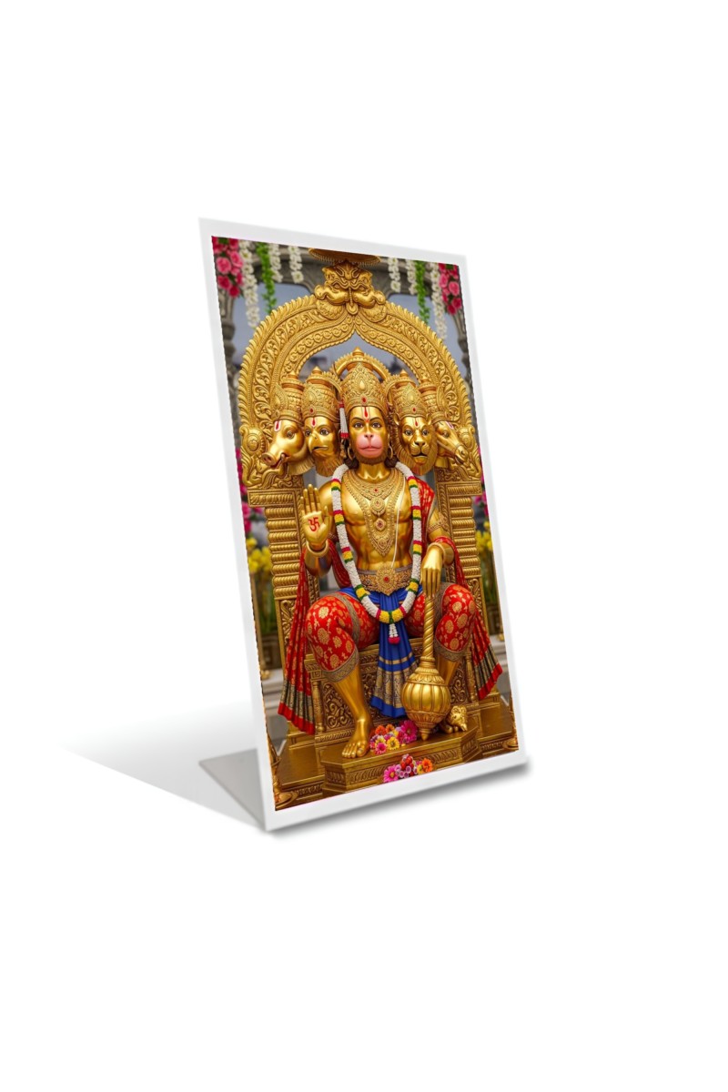 Car Desk/Table Top Panchmukhi Hanuman Acrylic L-Style Photo Stand - 2.5x3.5 Inches, Compact and Stylish Spiritual Display