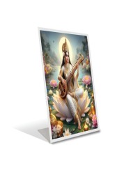 Car Desk/Table Top Maa Sraswati Acrylic L-Style Photo Stand - 2.5x3.5 Inches, Compact and Stylish Spiritual Display