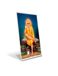 Car Desk/Table Top Sridhi Sai Baba Acrylic L-Style Photo Stand - 2.5x3.5 Inches, Compact and Stylish Spiritual Display