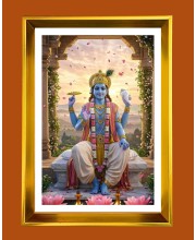 Lord  Vishnu Golden Photo Frame - 10x14 Inches | Elegant Wooden Frame for Home, Office & Temple Decoration | Spiritual Wall & Table Decor and Gift Item