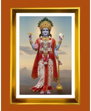Lord Vishnu Golden Photo Frame - 10x14 Inches | Elegant Wooden Frame for Home, Office & Temple Decoration | Spiritual Wall & Table Decor and Gift Item
