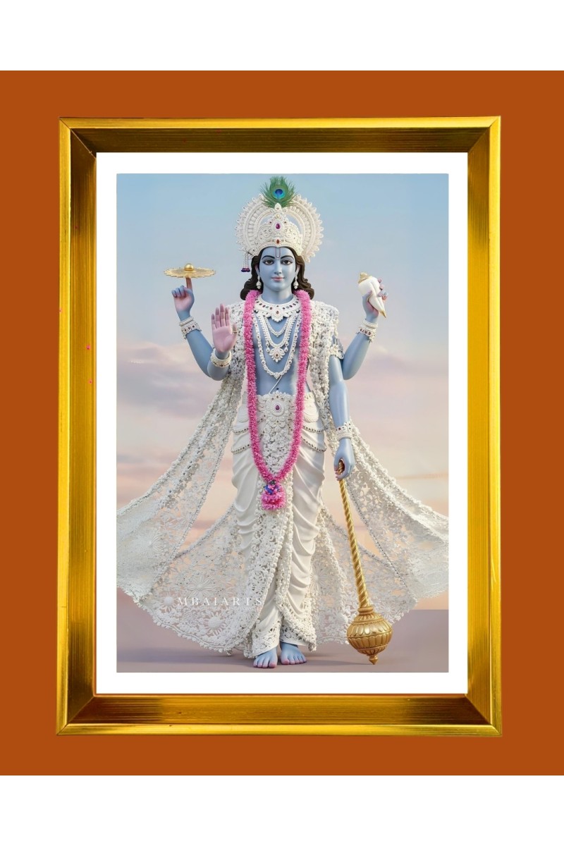 Lord Vishnu Golden Photo Frame - 10x14 Inches | Elegant Wooden Frame for Home, Office & Temple Decoration | Spiritual Wall & Table Decor and Gift Item