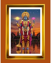 Lord vishnu Golden Photo Frame - 10x14 Inches | Elegant Wooden Frame for Home, Office & Temple Decoration | Spiritual Wall & Table Decor and Gift Item