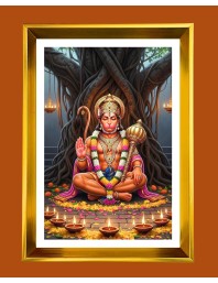 Lord hanuman Golden Photo Frame - 10x14 Inches | Elegant Wooden Frame for Home, Office & Temple Decoration | Spiritual Wall & Table Decor and Gift Item