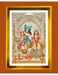 Divine Radha Krishna Golden Photo Frame - 10x14 Inches | Elegant Wooden Frame for Home, Office & Temple Decoration | Spiritual Wall & Table Decor and Gift Item