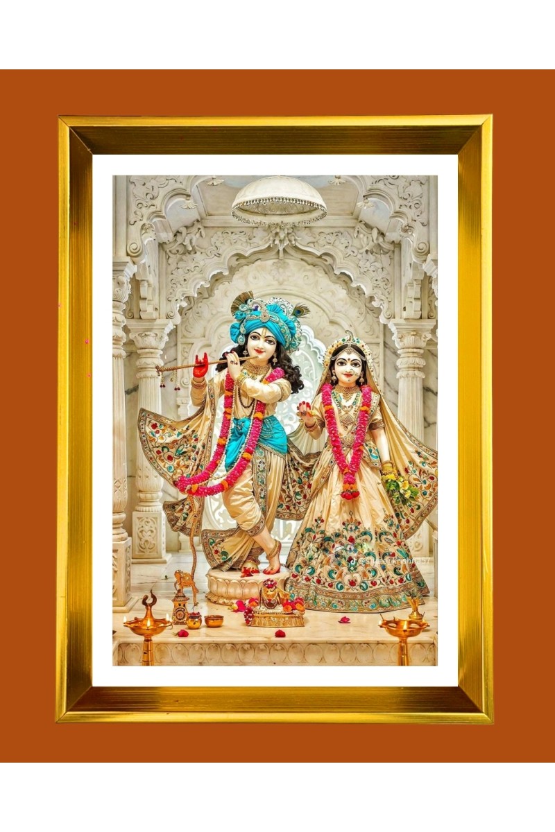 Divine Radha Krishna Golden Photo Frame - 10x14 Inches | Elegant Wooden Frame for Home, Office & Temple Decoration | Spiritual Wall & Table Decor and Gift Item