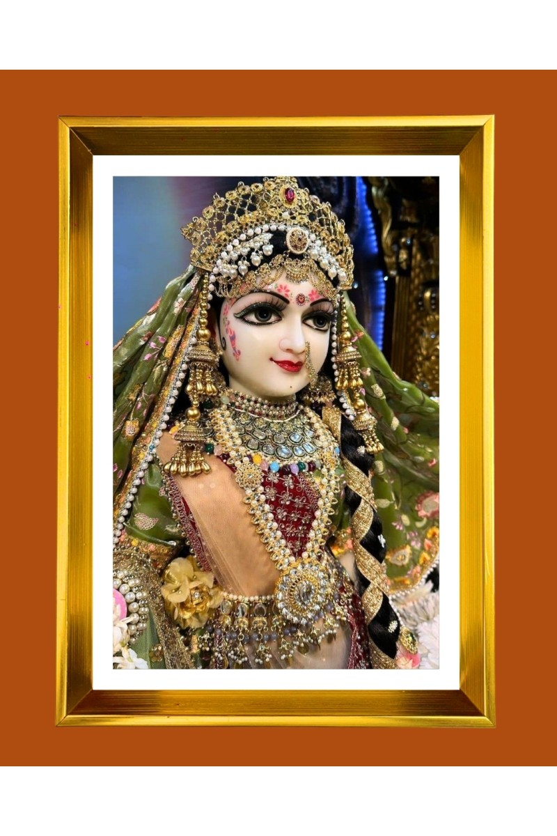 Divine Radha Rani Golden Photo Frame - 10x14 Inches | Elegant Wooden Frame for Home, Office & Temple Decoration | Spiritual Wall & Table Decor and Gift Item