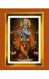Divine Krishna Golden Photo Frame - 10x14 Inches | Elegant Wooden Frame for Home, Office & Temple Decoration | Spiritual Wall & Table Decor and Gift Item