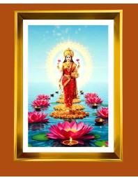 Maa Lakhsmi Golden Photo Frame - 10x14 Inches | Elegant Wooden Frame for Home, Office & Temple Decoration | Spiritual Wall & Table Decor and Gift Item